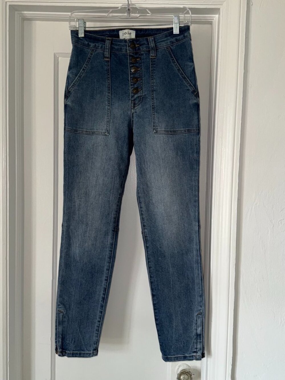 Joie Button Fly Ankle Zip Jeans Blue Size 28 Patch Pockets